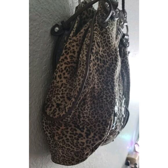 MC Designs By Marjorie Leopard Velvet Brown Braided Rhinestone Handbag Purse - Picture 7 of 15